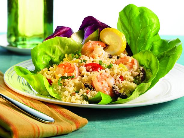 Quick Cooking Lemony Cous Cous Salad with Basil & Shrimp